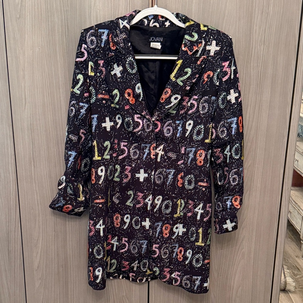 Jovani Black Sequin Number-Print Blazer Dress